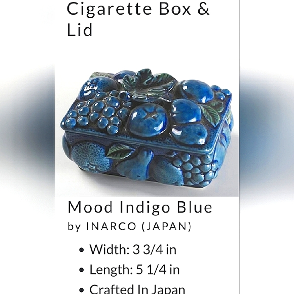 5 1/2" Trinket or Cigarette Box Mood Indigo Blue Ceramic 60s